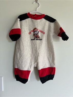 Vintage Disney Babies Baby Mickey Ice Hockey League Fleece One-Piece